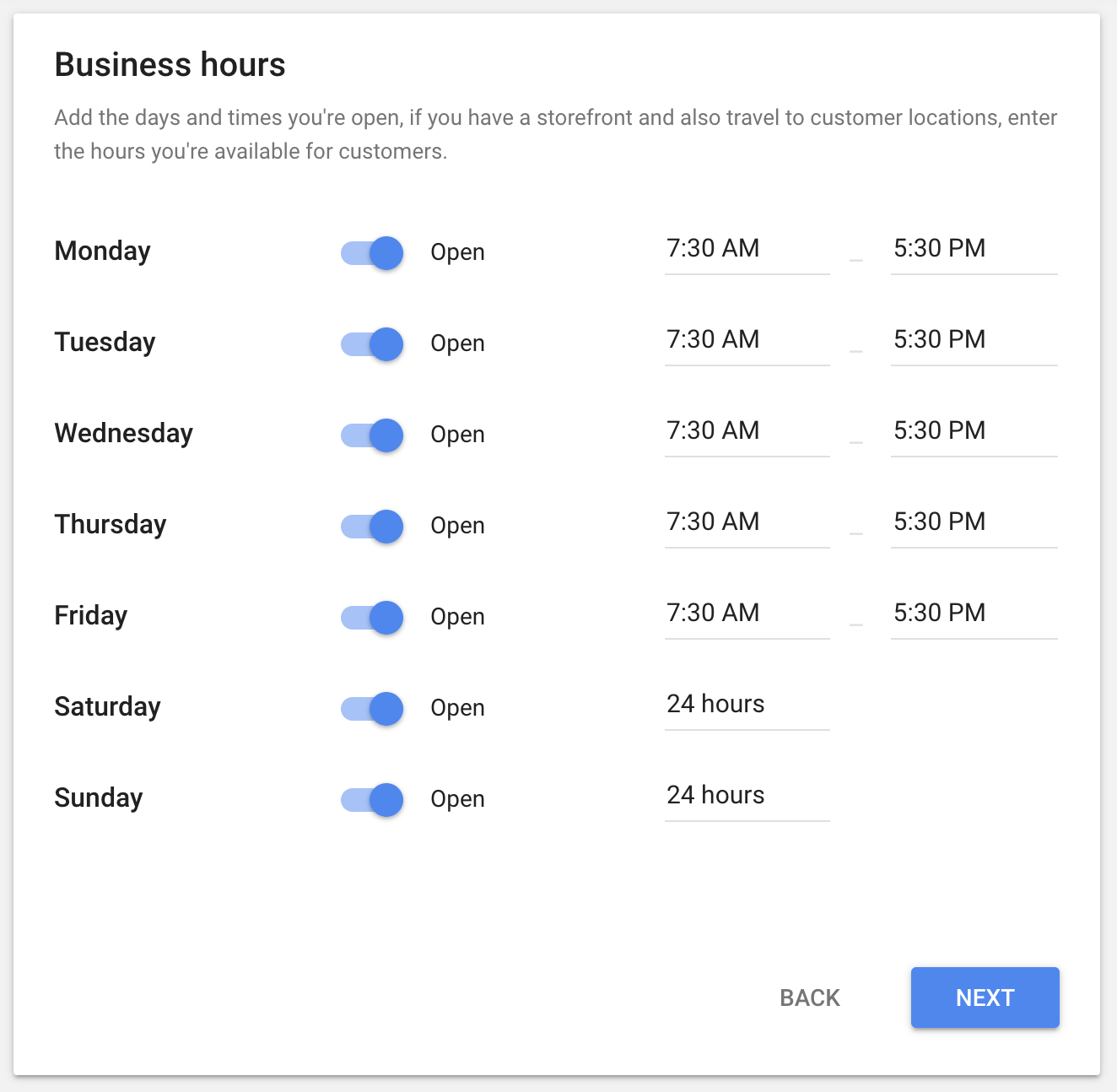 local service ads business hours