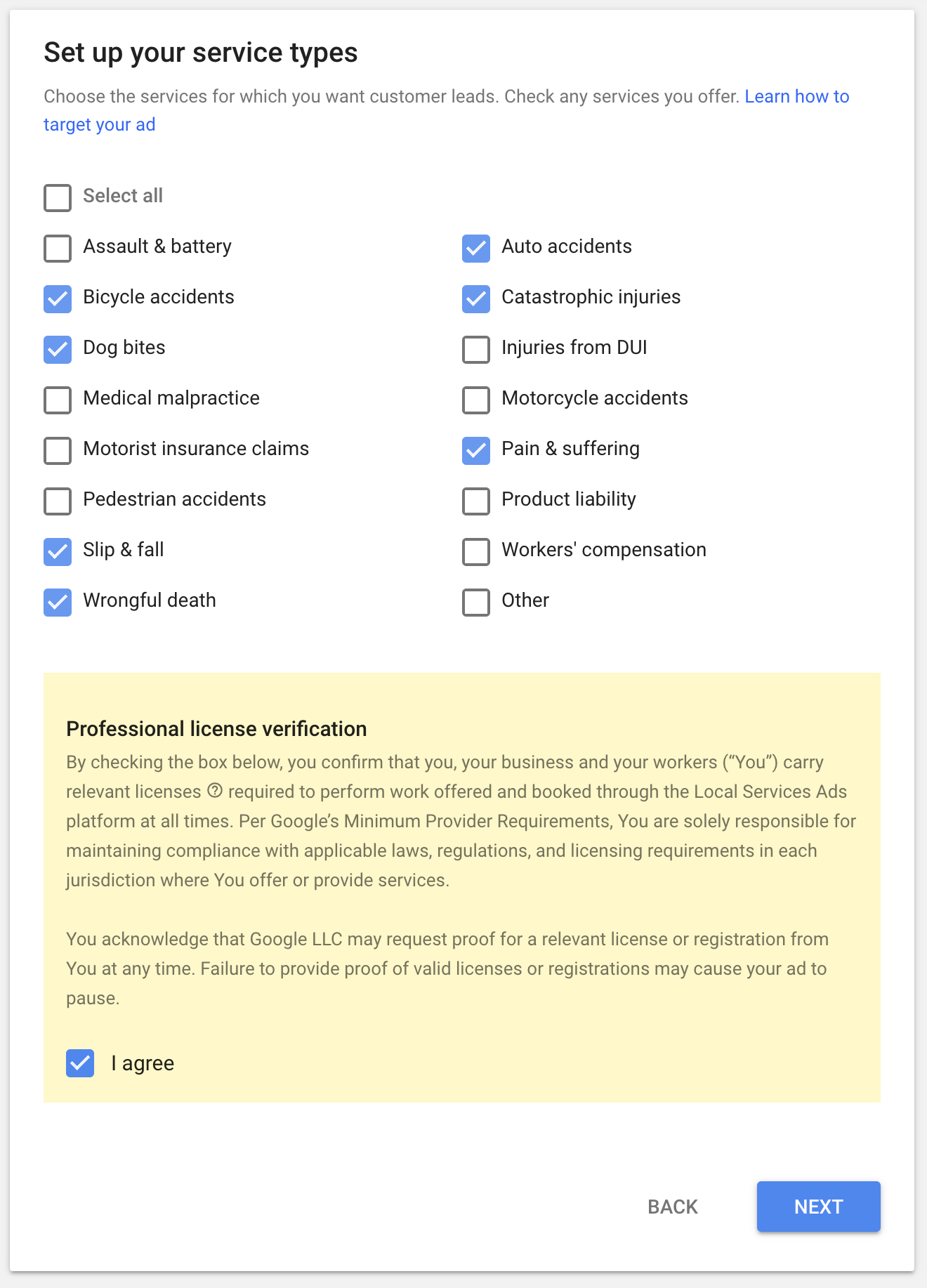 local service ads service types