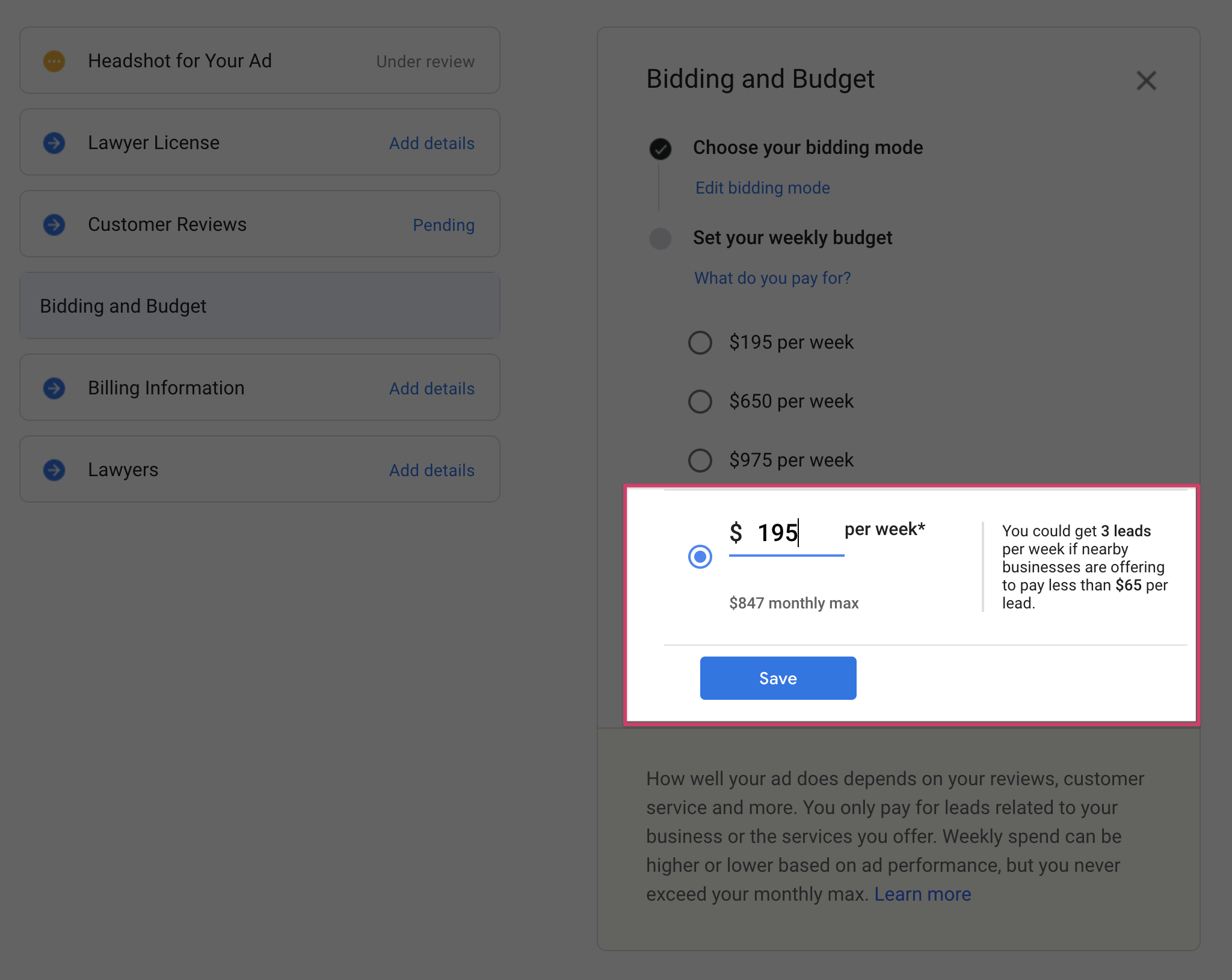local service ads setting your budget