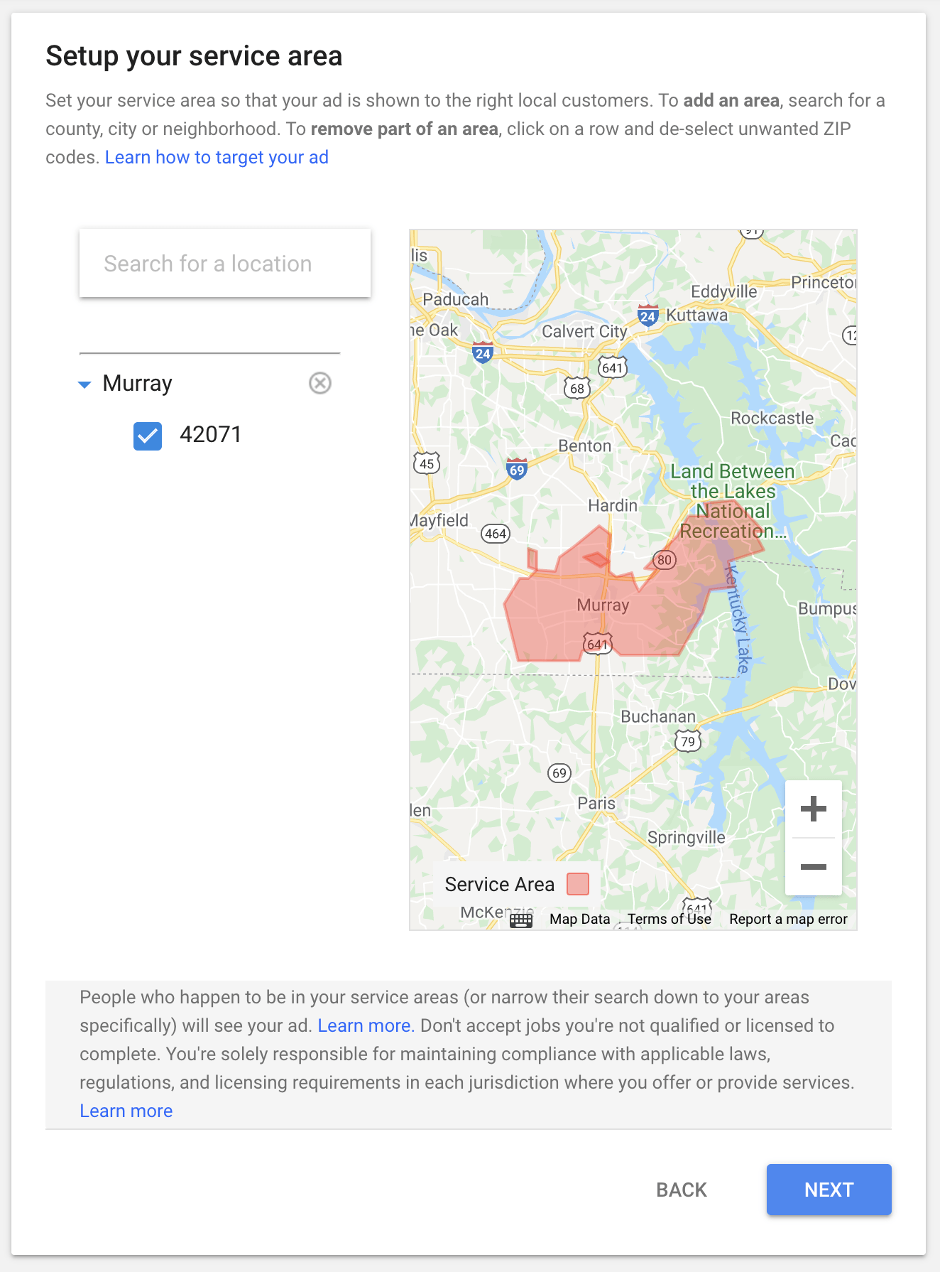 local service ads service area