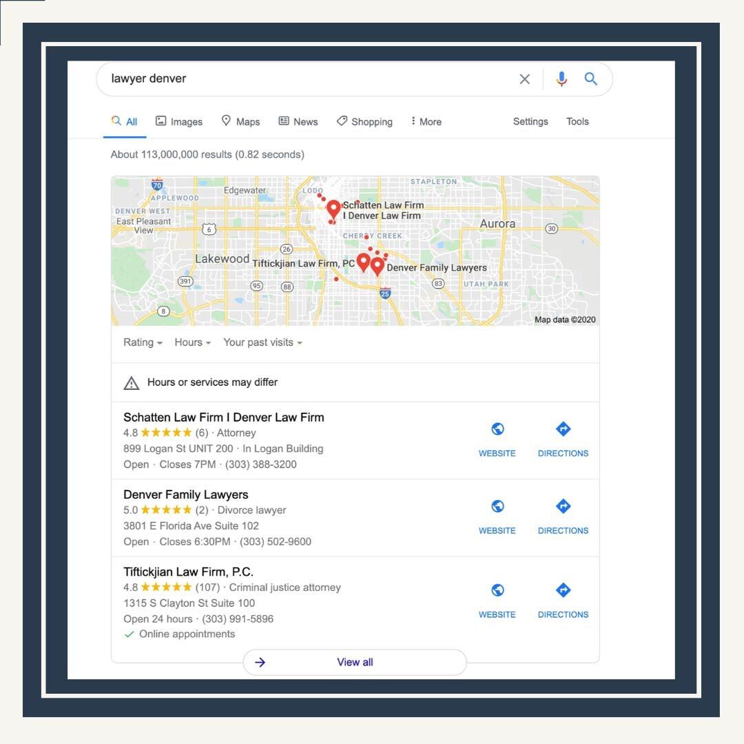 Local lawyer in the google map pack